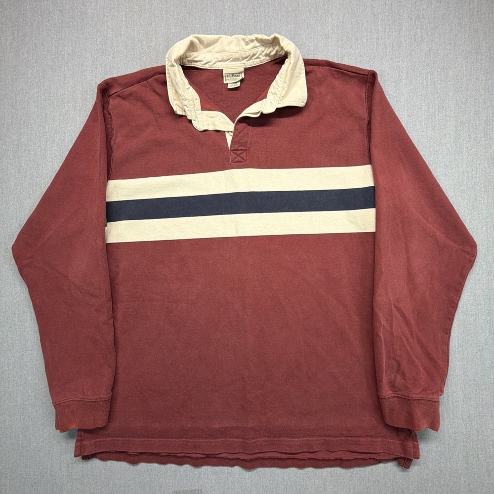 Vintage LL Bean Rugby Shirt Mens XL Heavy Cotton Polo Y2K Made in Peru
